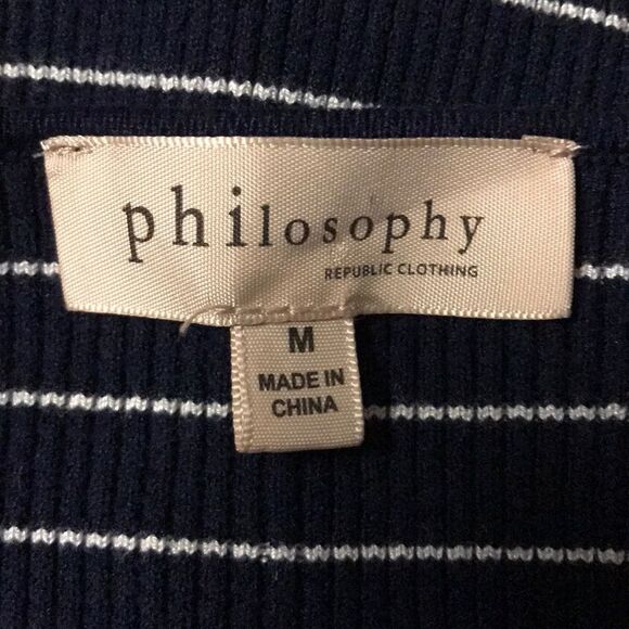 Philosophy V Neck Striped Ribbed Knit Tee V Neck M - Picture 5 of 5